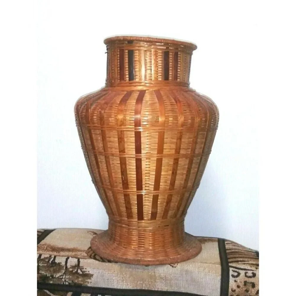 Vintage wicker Vase Bamboo rattan 13.5